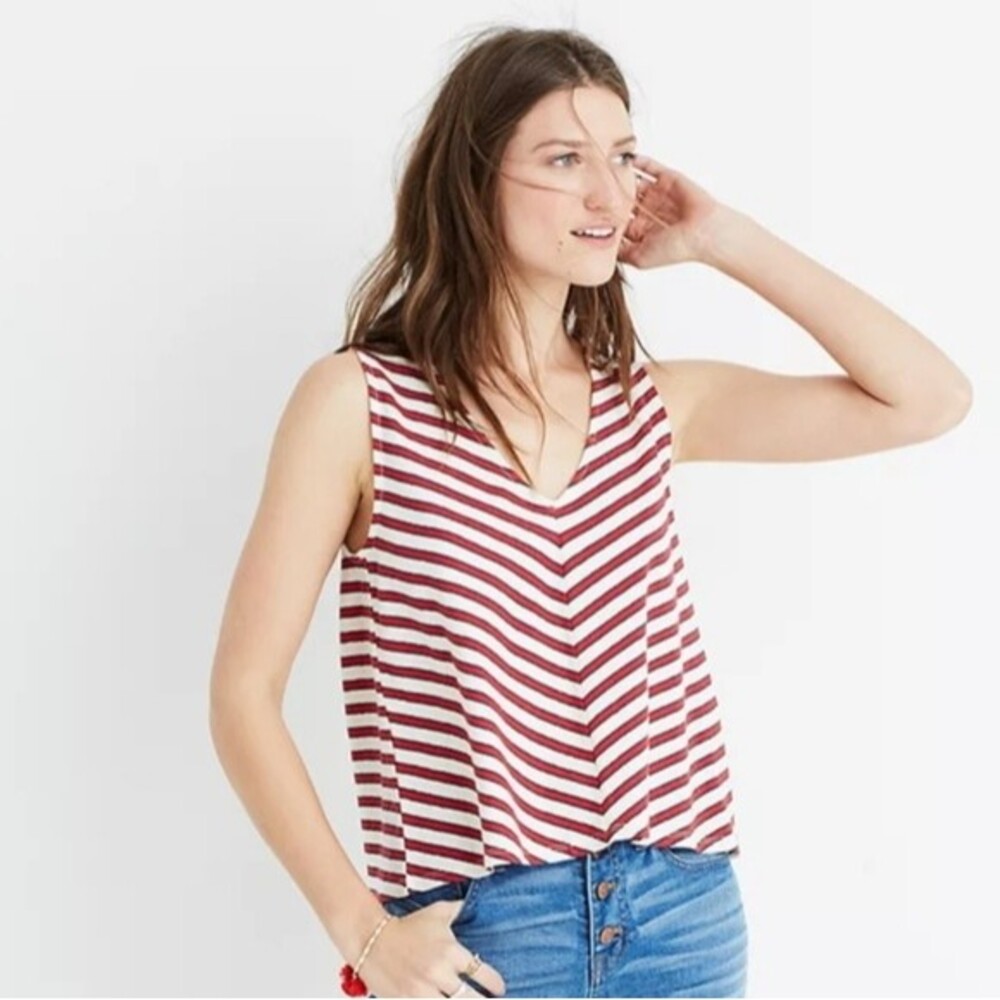 Madewell Chevron Red Blue White Stripe Swingy Tank Top Size XS
